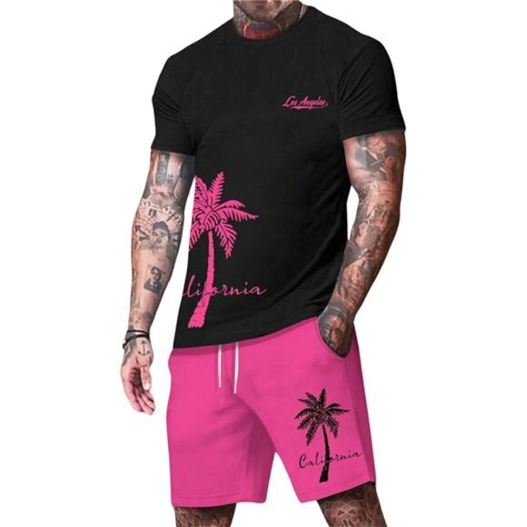 NEW Men's 2 Pieces Outfit Summer Short Sleeve Set - Picture 1 of 6